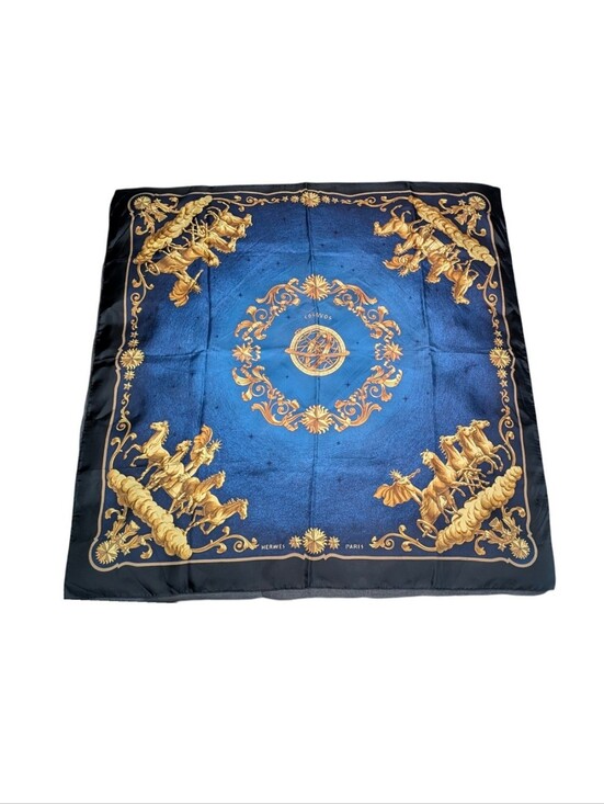 Hermes Accessories - Hermès Blue & Gold Cosmos 90 Silk Scarf By Philippe Ledoux